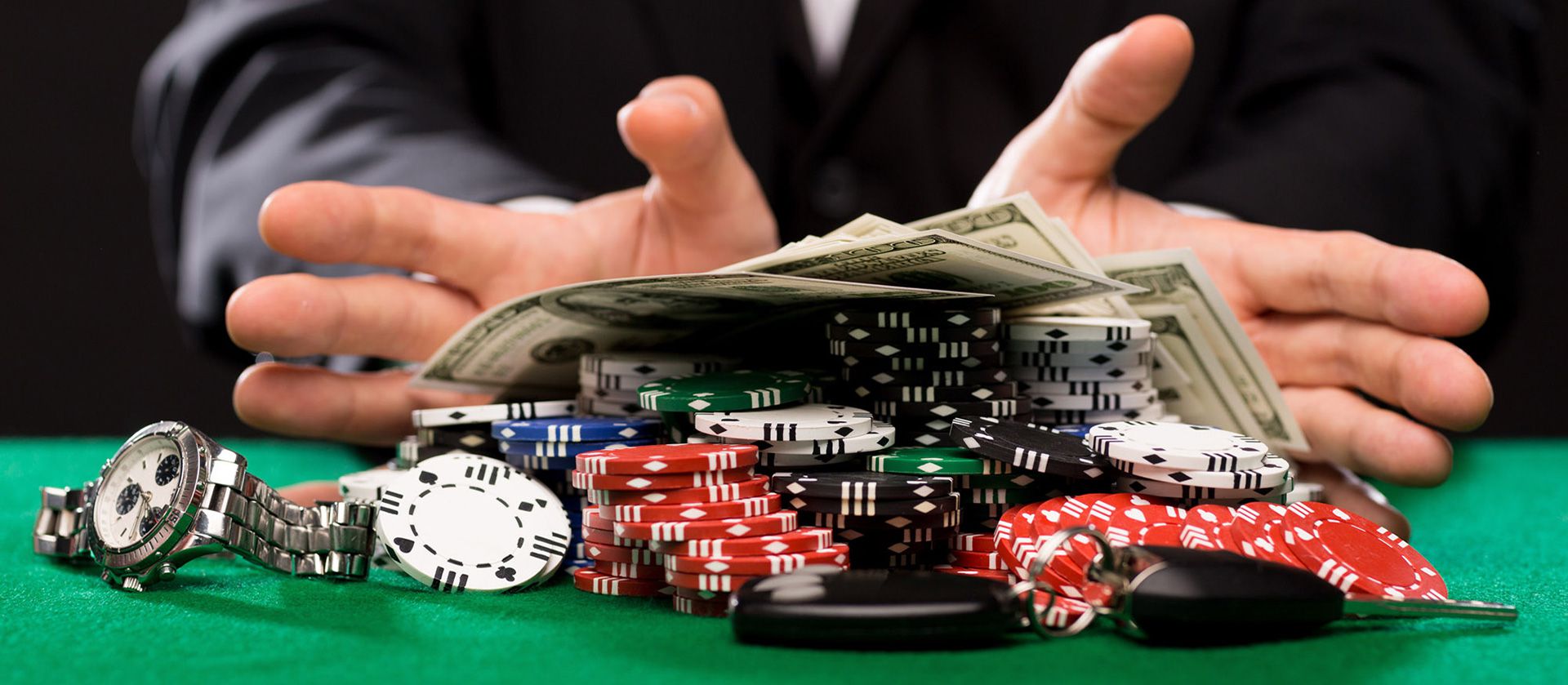A man makes a big bet in a casino..
